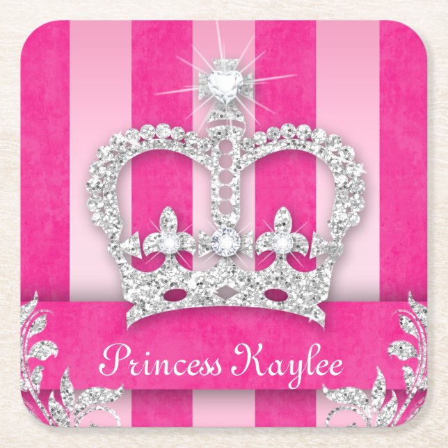 Dessous-de-verre Carré En Papier Princess Crown Sweet 16 Quinceanera Stripe Dessous (Devant)