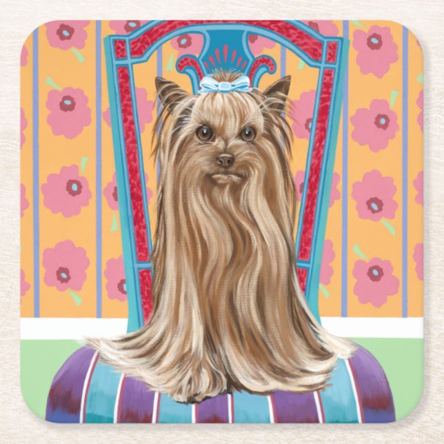 Dessous-de-verre Carré En Papier Princesse de la Couronne Yorkie (Devant)