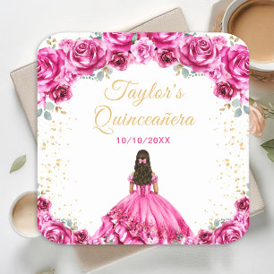 Dessous-de-verre Carré En Papier Princesse Fleur Hot Pink Quinceañera