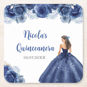 Dessous-de-verre Carré En Papier Princesse Florale en robe bleu marine Quinceanera