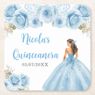 Dessous-de-verre Carré En Papier Princesse florale en robe bleue pour Quinceanera