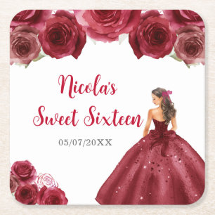 Dessous-de-verre Carré En Papier Princesse Florale en Sweet sixteen Robe Rouge