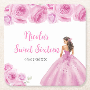 Dessous-de-verre Carré En Papier Princesse Florale en Sweet sixteen rose clair