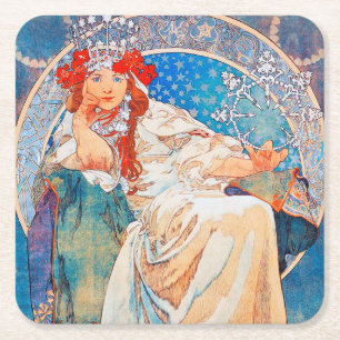 Dessous-de-verre Carré En Papier Princesse Hyacinth, Mucha