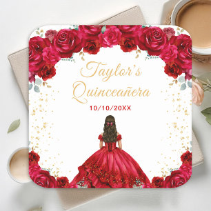 Dessous-de-verre Carré En Papier Princesse Rouge Florale Quinceañera