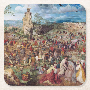Dessous-de-verre Carré En Papier Procession au Calvaire, Pieter Bruegel