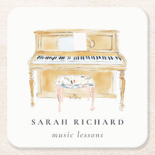 Dessous-de-verre Carré En Papier Professeur de Musique Pianiste Élégant Aquarelle