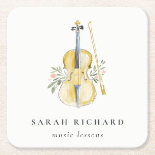 Dessous-de-verre Carré En Papier Professeur de musique violon élégant aquarelle