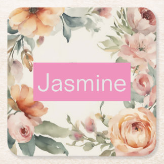Dessous-de-verre Carré En Papier Professionnel minimaliste Rose Nom Floral