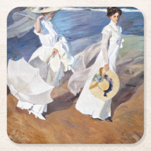 Dessous-de-verre Carré En Papier Promenade au bord de la mer par Joaquin Sorolla