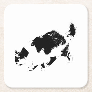 Dessous-de-verre Carré En Papier Promenade de chats d'encre dans la lumière d'autom