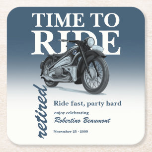 Dessous-de-verre Carré En Papier Promenade en moto bleue classique pour une fête de