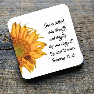 Dessous-de-verre Carré En Papier Proverbes 31:25 Bible Verse Demi-tournesol Personn