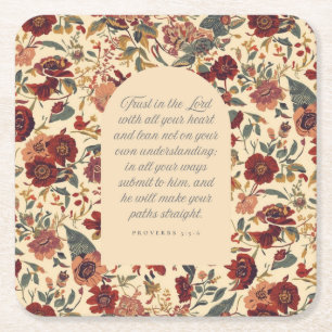 Dessous-de-verre Carré En Papier Proverbes 3:5–6 Ayez confiance dans le Seigneur Fl