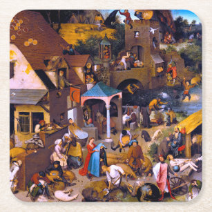 Dessous-de-verre Carré En Papier Proverbes du Néerlandais, Pieter Bruegel l'Ancien