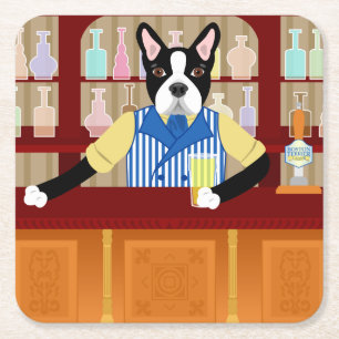 Dessous-de-verre Carré En Papier Pub de bière de Boston Terrier