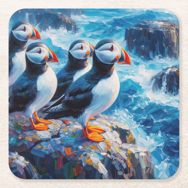 Dessous-de-verre Carré En Papier Puffins (Devant)