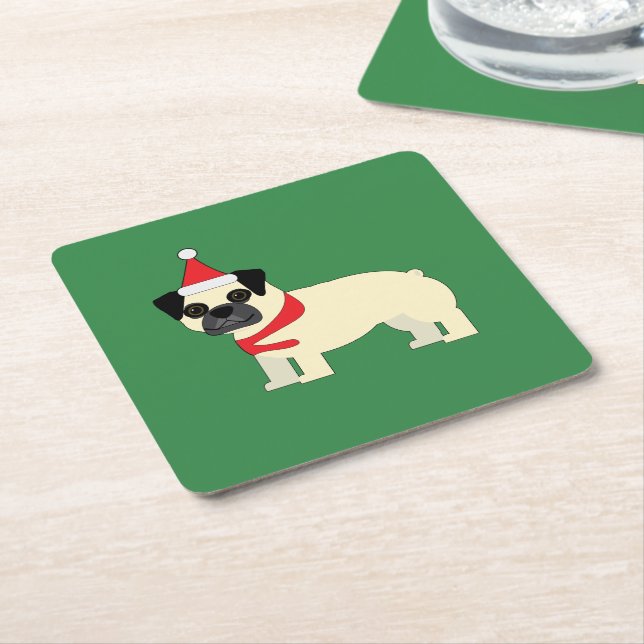 Dessous-de-verre Carré En Papier Pug de Noël (Incliné)