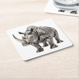 Dessous-de-verre Carré En Papier Puissant Rhinocéros en argent celtique avec nœud c