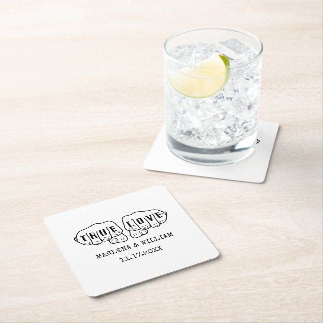 Dessous-de-verre Carré En Papier Punk Rock Tattoo Mains Véritable Amour Minimaliste (En situation)