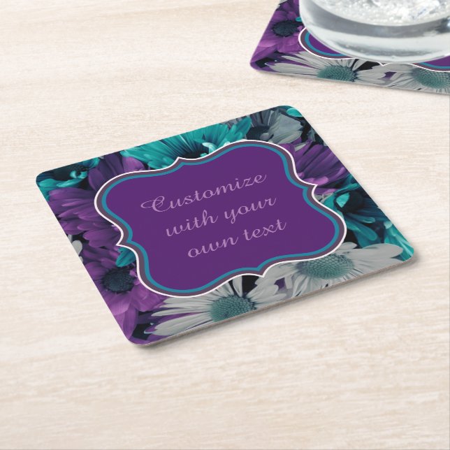 Dessous-de-verre Carré En Papier Purple and Blue Flower Smash Custom Text (Incliné)