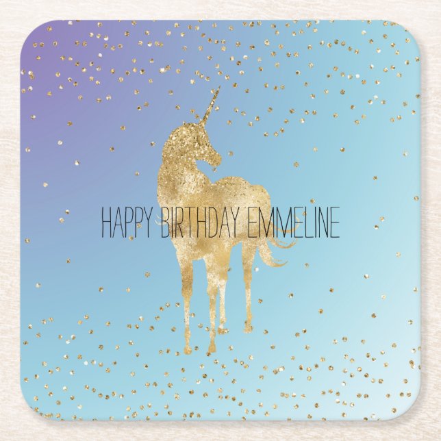 Dessous-de-verre Carré En Papier Purple Aqua Gold Sparkle Unicorn (Devant)