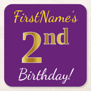 Dessous-de-verre Carré En Papier Purple, Faux Gold 2e anniversaire + Nom personnali