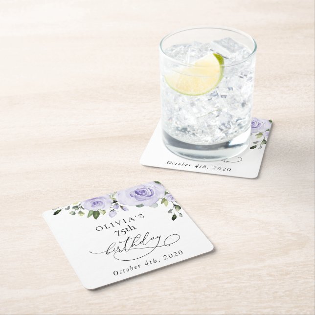 Dessous-de-verre Carré En Papier Purple Flowers, Lilac Flowers, Boho, Birthday (En situation)