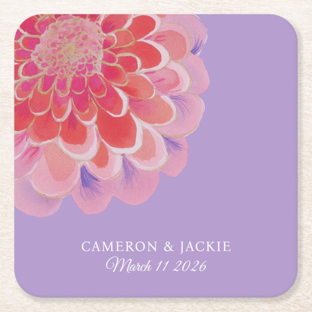 Dessous-de-verre Carré En Papier Purple Zinnia Summer Wedding (Devant)