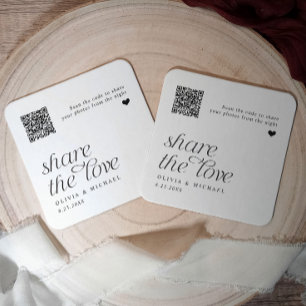 Dessous-de-verre Carré En Papier QR Code Partage photo Moderne Simple Mariage