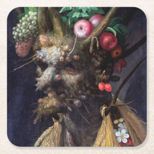 Dessous-de-verre Carré En Papier Quatre Saisons dans une Tête, Arcimboldo