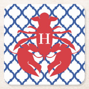 Dessous-de-verre Carré En Papier Quatrefoil Homard Monogramme Dessous de verre en p