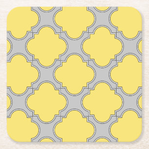 Dessous-de-verre Carré En Papier Quatrefoil jaune et gris