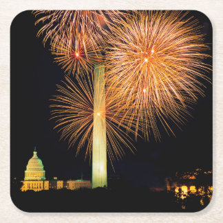 Dessous-de-verre Carré En Papier Quatrième de juillet, affichage de feu d'artifice,