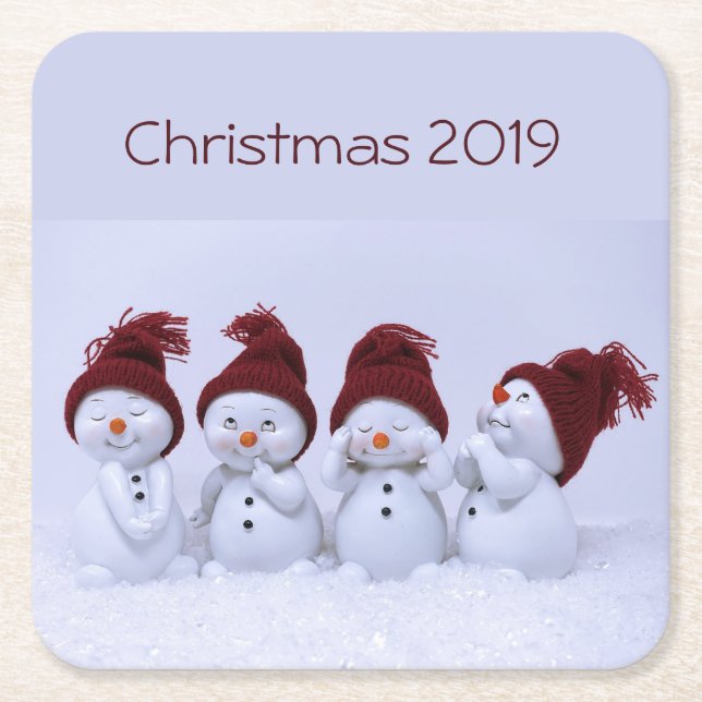 Dessous-de-verre Carré En Papier Quatuor de bonhommes de neige (Devant)
