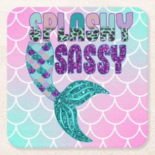 Dessous-de-verre Carré En Papier Queue de sirène rose violet vert Splashy Sassy Fém