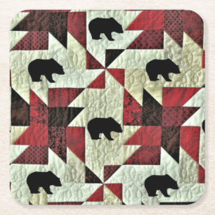 Dessous-de-verre Carré En Papier Quilt d'ours noir