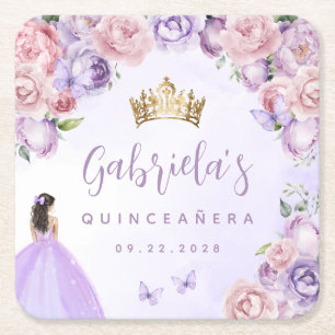 Dessous-de-verre Carré En Papier Quinceañera Florale Teintée de Violet