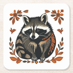 Dessous-de-verre Carré En Papier Raccoon de Whimsical Woodland Animal Folk ou Triba