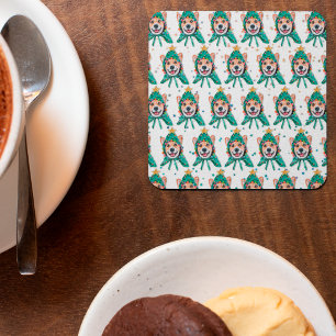 Dessous-de-verre Carré En Papier Race de chien Corgi Noël