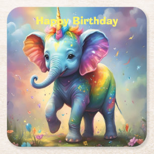 Dessous-de-verre Carré En Papier Radiant Merveilles : Le Rainbow Baby Unicorn Eleph