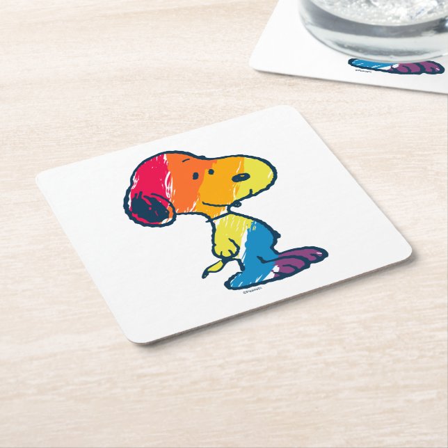 Dessous-de-verre Carré En Papier Rainbow Snoopy (Incliné)