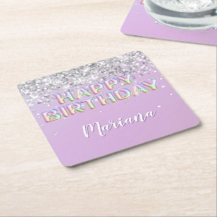 Dessous-de-verre Carré En Papier Rainbow Sparkle Parties scintillant Fille fête d'a