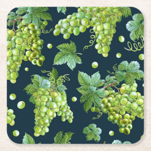 Dessous-de-verre Carré En Papier Raisin vert : Aquarelle Motif foncé