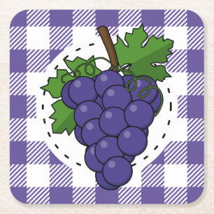 Dessous-de-verre Carré En Papier Raisins sur Plaid violet blanc
