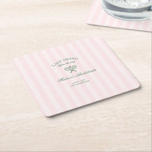 Dessous-de-verre Carré En Papier Raquettes de tennis vertes avec rayures roses pour
