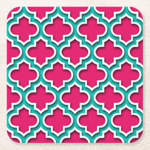 Dessous-de-verre Carré En Papier Raspberry Sarcelle Blanc Quatrefoil Marocain #5DS