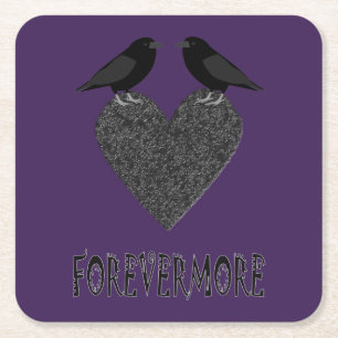 Dessous-de-verre Carré En Papier Ravens gothiques et Coeur noir