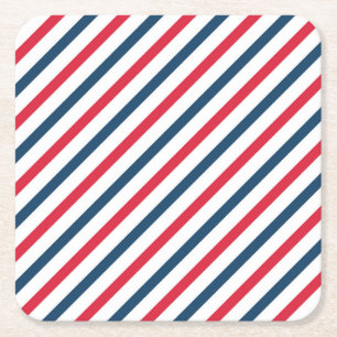 Dessous-de-verre Carré En Papier Rayé bleu, rouge et blanc