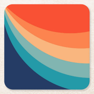 Dessous-de-verre Carré En Papier Rayons solaires rétro colorés